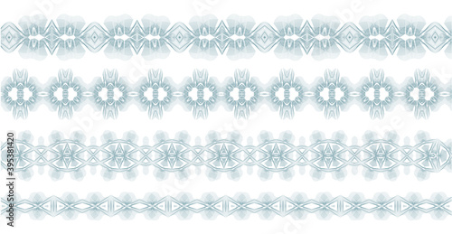 Guilloche money border collection. Watermark line pattern useful for bank note, cheque, certificate, currency background design. Vector set 