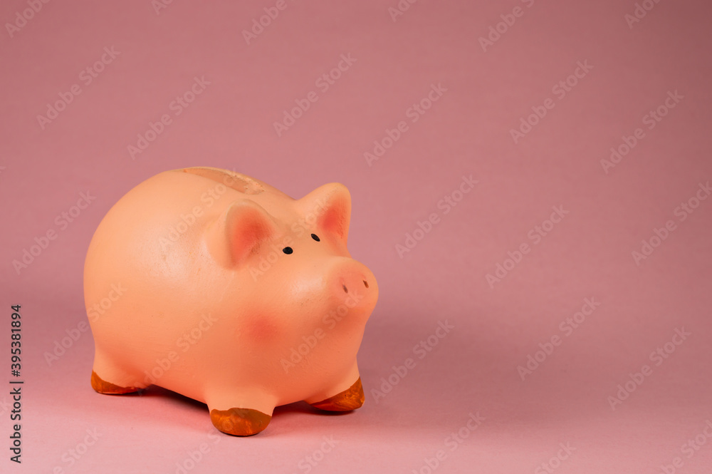 Close-Up Of pink Piggy Bank side Against Pink Background