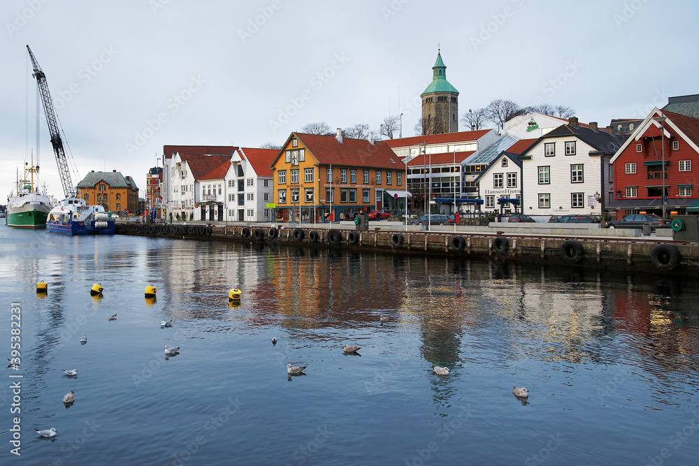Fototapeta premium Guest harbour of Stavanger with old-style houses, Norway