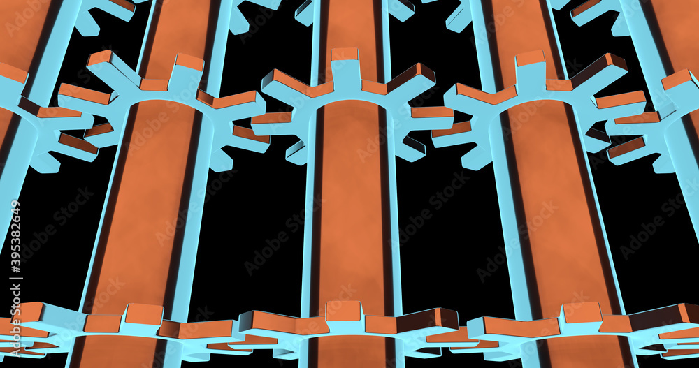 Obraz premium Render with orange and blue gears