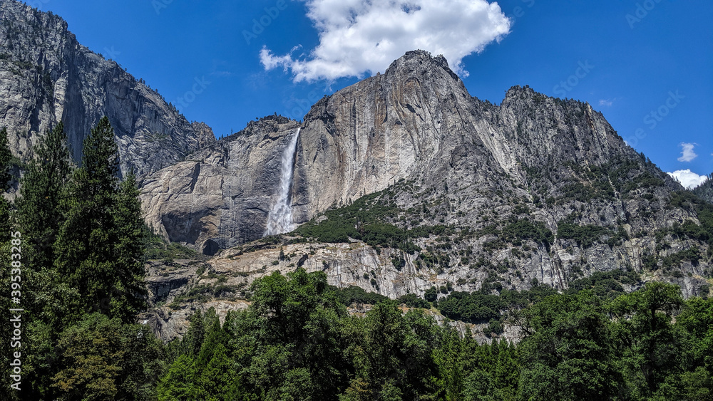 Yosemite National Park landscape of Bridalveil falls, Yosemite falls