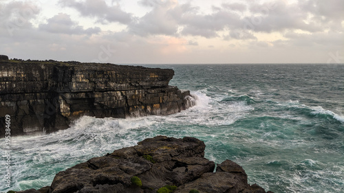 Canvas Print Turquoise Waves crashing on cliffs Ireland Aran Islands, Inishmore