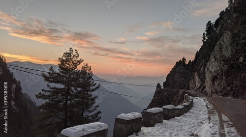Winter sunset in after snowfall
