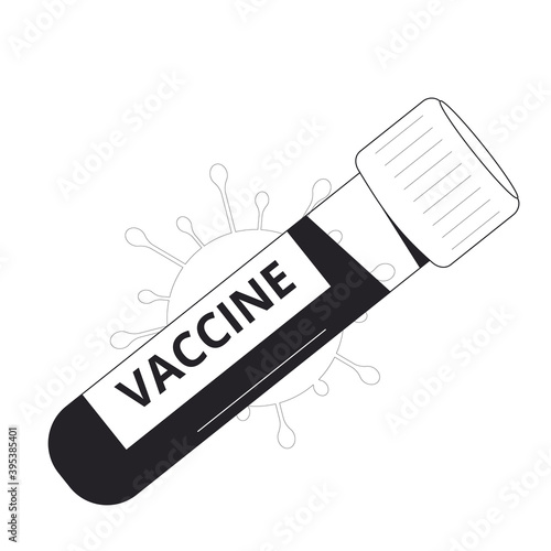 Vaccine. Flask of coronavirus vaccine. Complete research and development.Vector line art illustration.