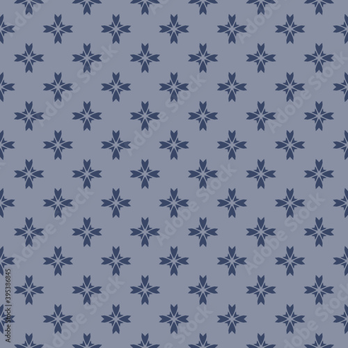 Vector floral texture. Geometric seamless pattern with small flower silhouettes, crosses. Simple abstract background. Elegant ornament in blue color. Repeat design for decor, print, textile, cloth