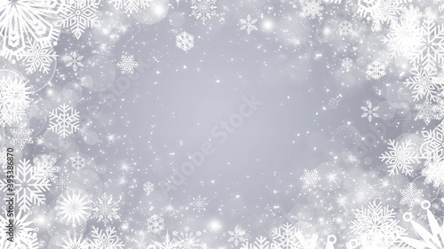Wallpaper Mural Winter silver and white frame background with snowflakes and sparkles Torontodigital.ca