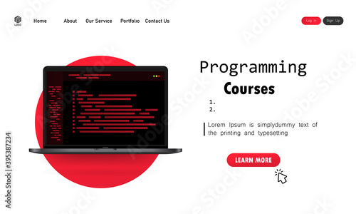 Programming courses illustration. Learning programming on laptop. Vector on isolated white background. EPS 10