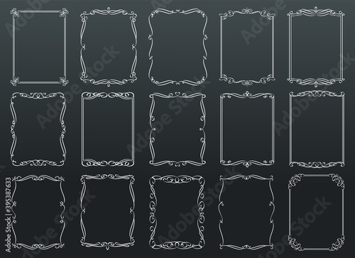 Vintage ornamental rectangular frames on chalkboard, vector illustration for design wedding invitation, scrapbooking
