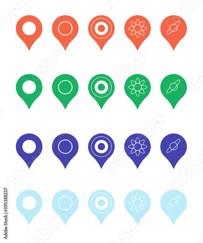 Pins for map, location symbol, navigation position marker travel place pointer app vector illustration