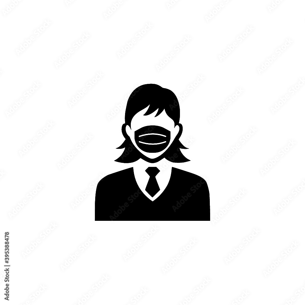 Woman wearing protective mask on face icon isolated on white background