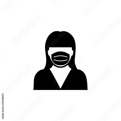 Woman wearing protective mask on face icon isolated on white background