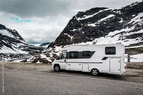 camper van in the snowy mountains