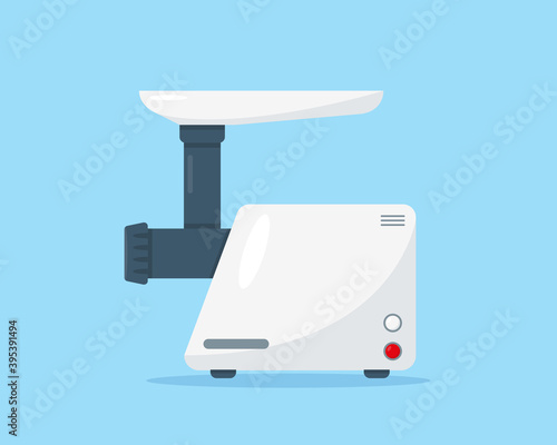 White meat grinder on blue background.