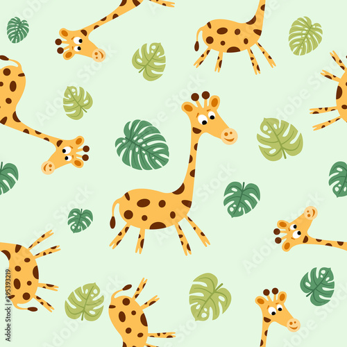 Seamless pattern with giraffe. Vector kids cartoon animals . Illustration for textile and texture design