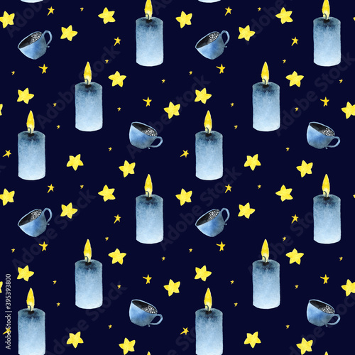 Watercolor seamless hand drawn aquarelle greeting pattern with deer and gingerbread cookies