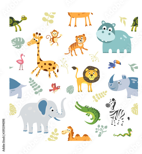 Isolated vector seamless pattern of african animals. Illustration for textile and texture design 