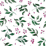 Seamless pattern with branches and berries. Watercolor handmade illustrations. 