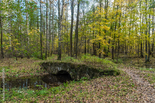 Ancient tuff bridge in the English Park of Petrodvorets.