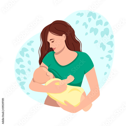 Vector illustration of breastfeeding, a mother breastfeeding a baby .