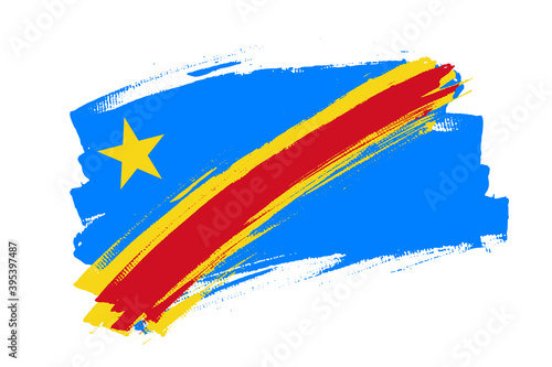 Flag of the Democratic Republic of the Congo. DR Congo or the DRC flag brush concept. Horizontal Congo vector Illustration isolated on white background.