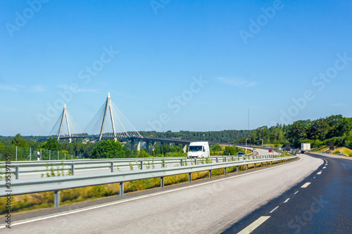 Traffic in summer on Uddevallabron Bridge in Uddevalla, Sweden. photo