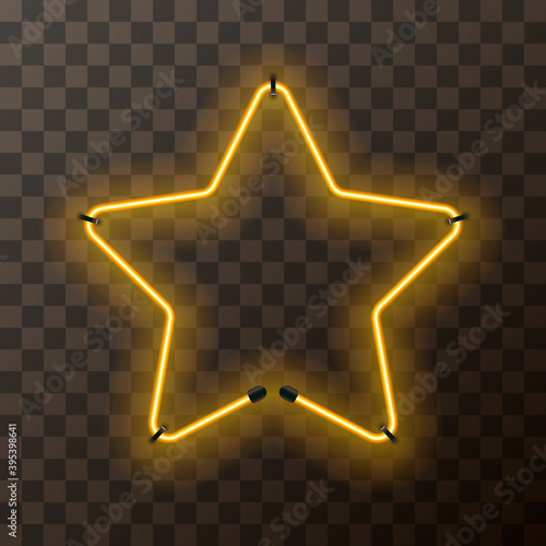 Star-shaped golden neon frame, template on transparent background