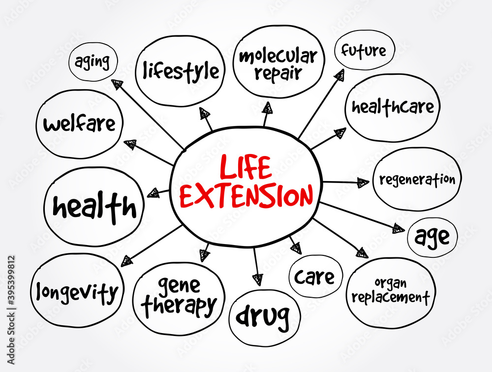 Life extension mind map, concept for presentations and reports Stock