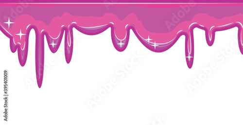 Beads of pink liquid. The paint runs off thickly. Jelly. The drops slide. The isolated object on a white background. Frame. Vector