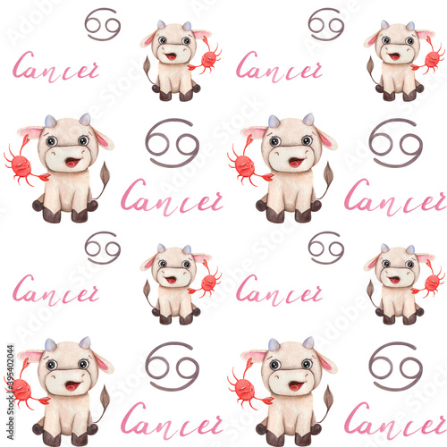 Watercolor Seamless Pattern with Bull Symbol of the year 2021 Zodiac Funny and cute Cow New Year illustration