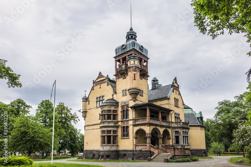 Stockholm's old buildings architecture: a scenic building on Djurgarden Island. Stockholm, Sweden.