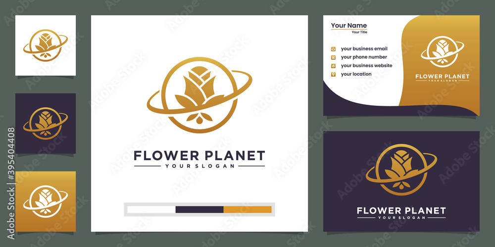 Naklejka premium Creative planet rose logo inspiration and business card design