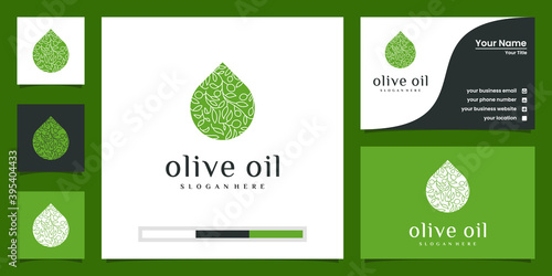 Water drop olive oil logo and business card design