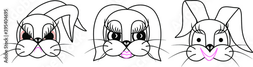 Drawing contour bunny beauty, dissatisfied, beautiful and joyful
