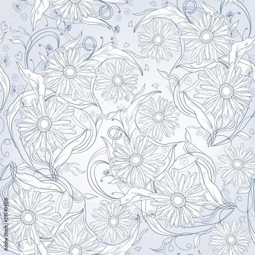 Seamless blue floral background