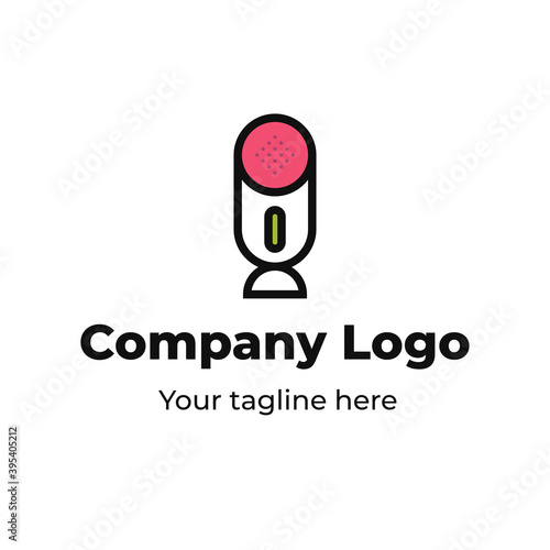 Logo of microphone good for singer, labels, music industry, music company, microphone factory, audio factory, sound designer, audio engineer, etc.