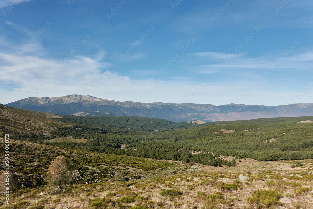 Panoramic views of the Sierra de Guadarrama National Park from the Cuerda Larga path. Madrid's community. Spain