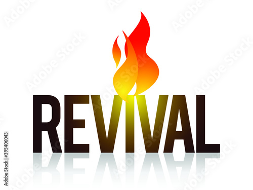 Revival text with flames of fire hovering above it. photo