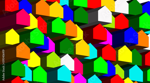 House: set of abstract buildings with multiple colors, with perspective effect of houses with three-dimensional 3d effect. Cheerful idea for the house icon, with simple and multicolored lines.