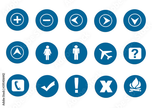 Web icon set in blue circle button, various icon set