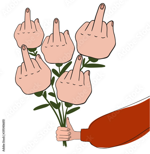 Bouquet of middle fingers. illustration of hand with fuck you finger vector illustration for print or web design.