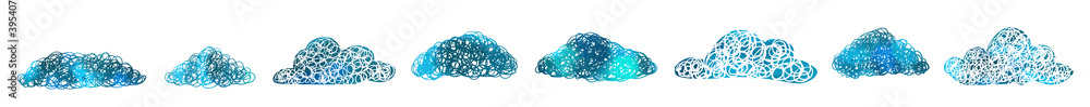Clouds blue made from doodle. Vector illustration
