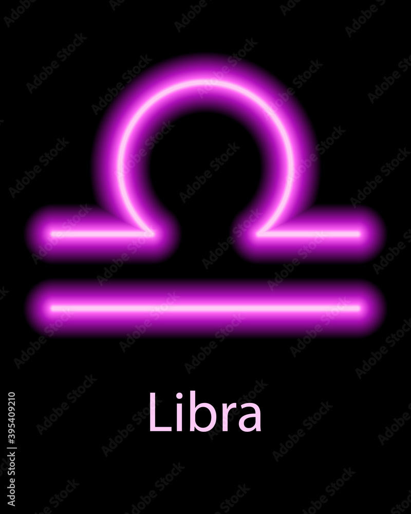 Pink neon zodiac sign Libra with caption. Predictions, astrology, horoscope. Pink neon zodiac sign Libra with caption. Predictions, astrology, horoscope.