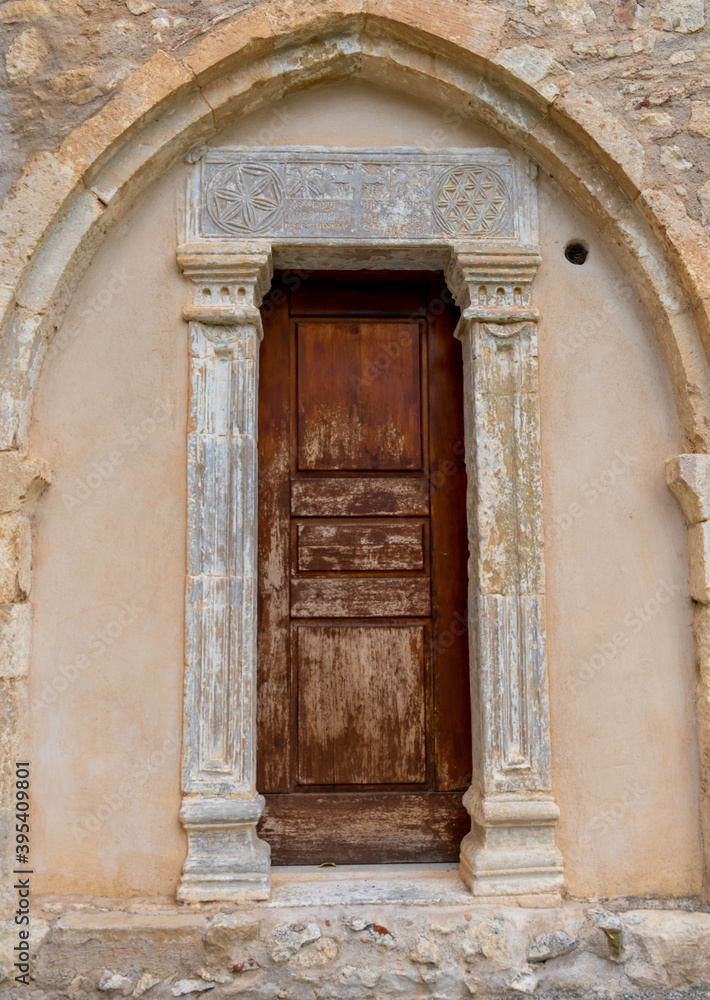 Ruins of an abandoned monastery in the remote village in the mountains of Southern Crete, Greece