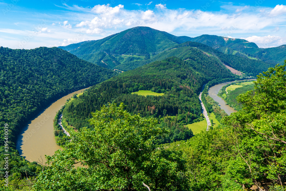 Meander of the river Váh, Slovakia. This meander is very similar to the canyon of the Colorado River in the United States.