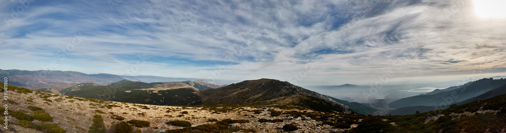 Panoramic view of the Sierra de Guadarrama National Park from the Cuerda Larga path. Madrid's community. Spain