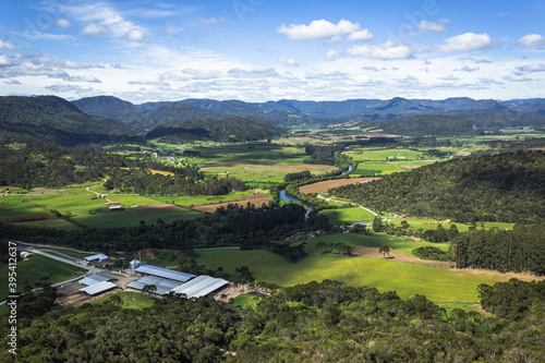 Green nature landscape and blue sky in the Santa Catarina region, southern Brazil
