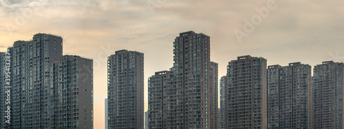 Row of residential buildings in China at dawn