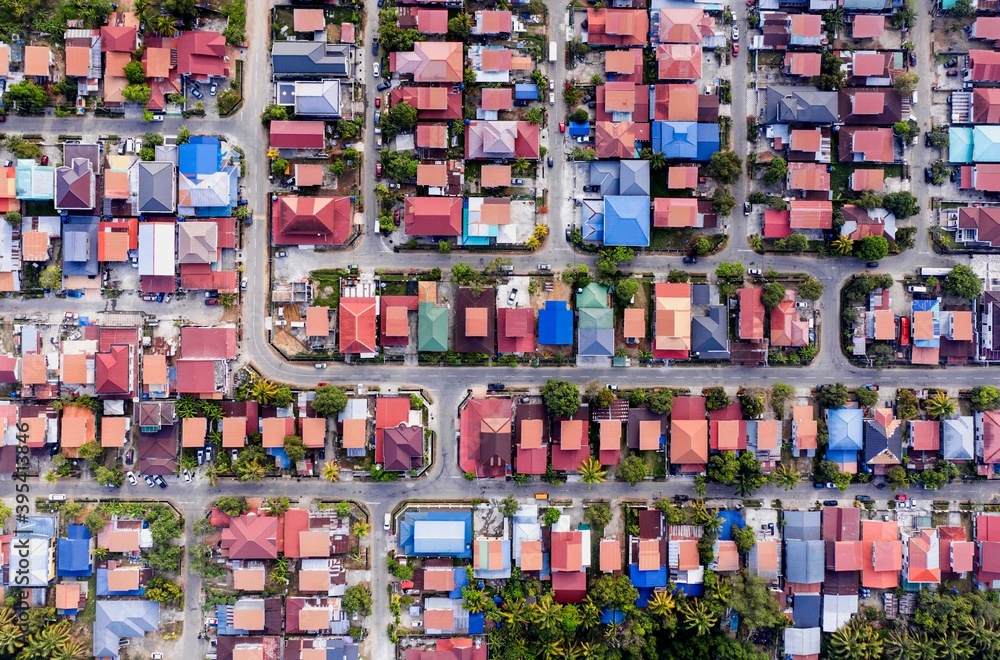 Bird eyes view of local housing houses in Kota Kinabalu, Sabah, Malaysia Bird eyes view of local housing houses in Kota Kinabalu, Sabah, Malaysia
