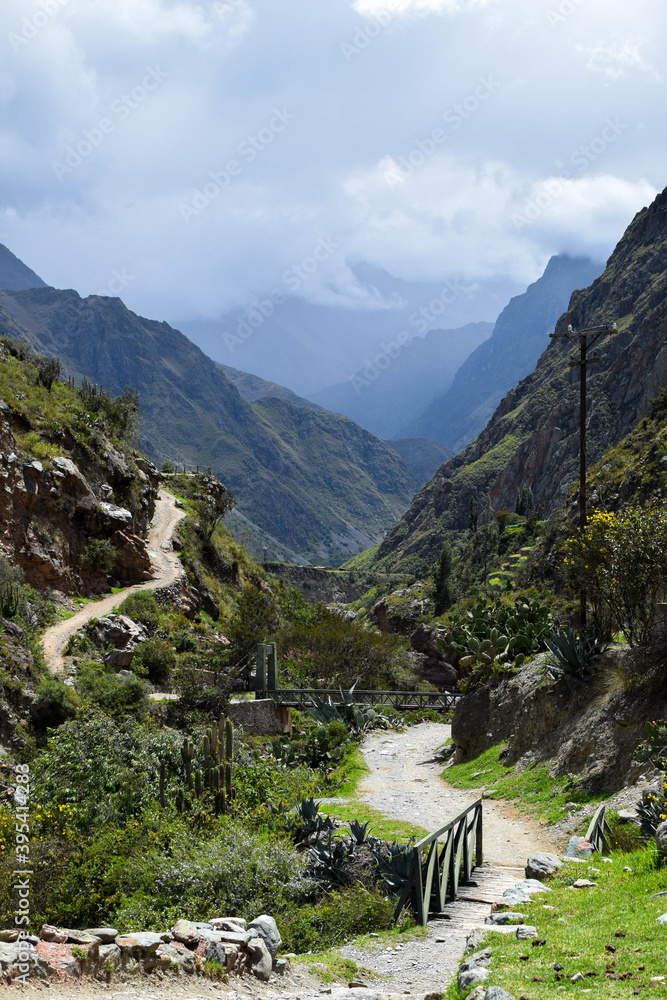 No people on the hiking trail with the mountains in the background. This is the starting point for the classic Inca trail to Machu Picchu in Peru, a famous travel destination. No people on the hiking trail with the mountains in the background. This is the starting point for the classic Inca trail to Machu Picchu in Peru, a famous travel destination.