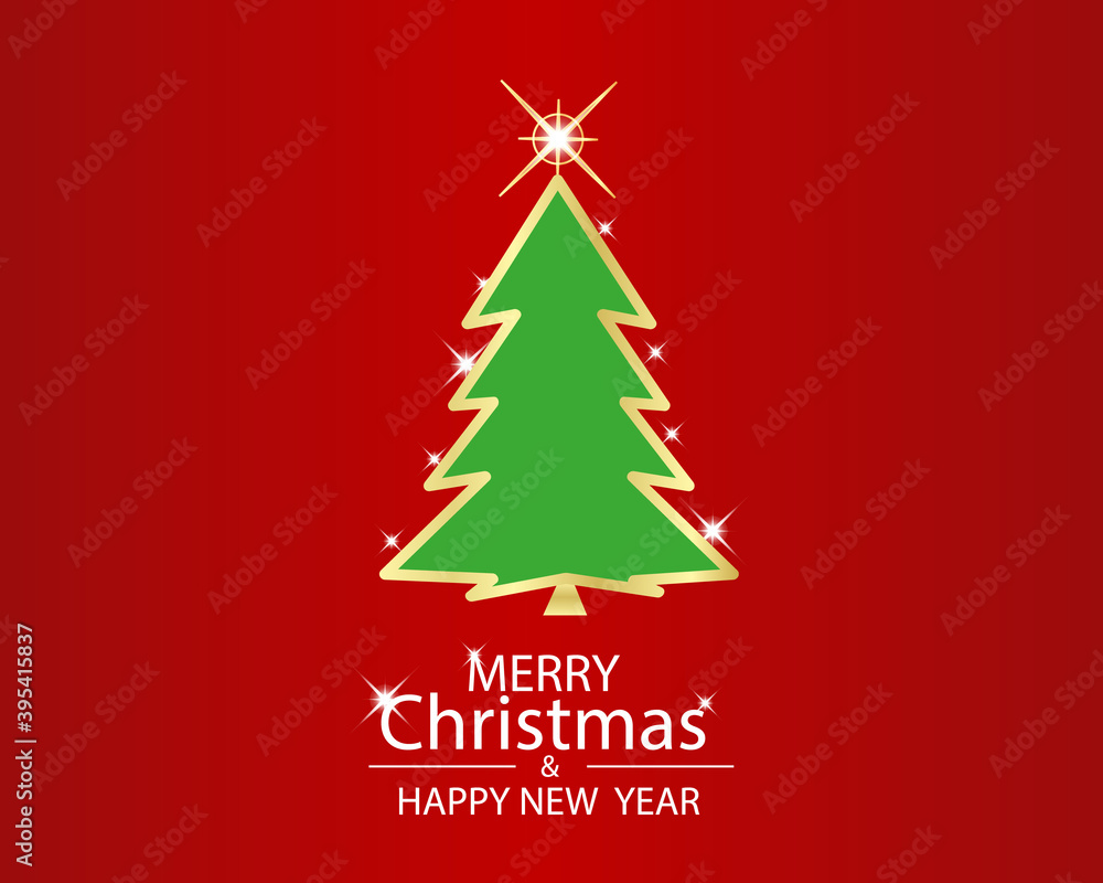 Simple golden and glossy Christmas tree isolated on red background Simple golden and glossy Christmas tree isolated on red background